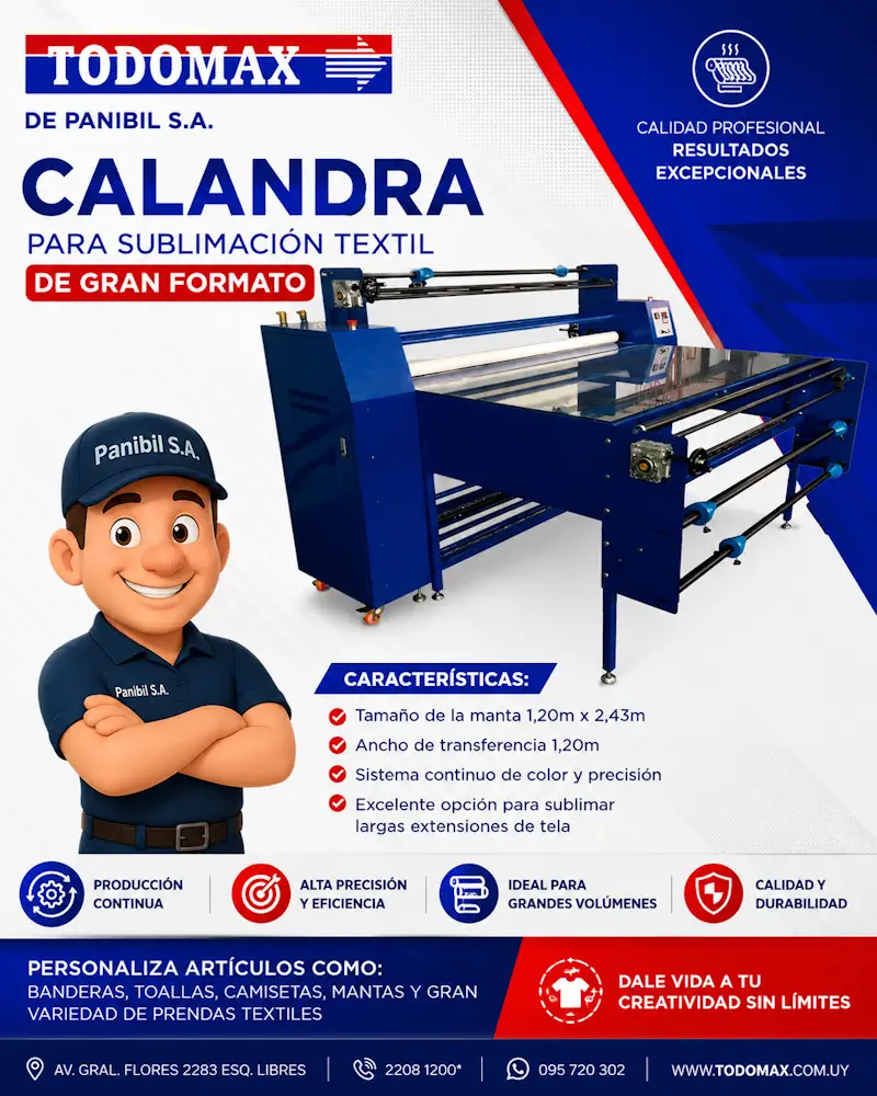 Calandra para Sublimación de Gran Formato, respaldada por la calidad de Panibil S.A. Una máquina diseñada exclusivamente para la producción industrial continua