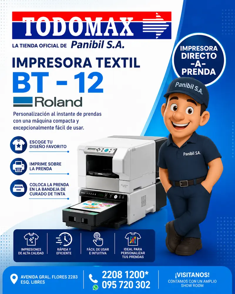 Te presentamos la Roland VersaStudio BT-12, la impresora directo-a-prenda (DTG) que redefine la velocidad en Todomax