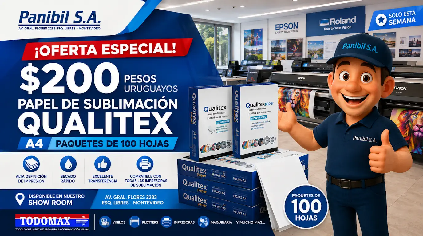 Papel de sublimación Qualitex A4 paquete de 100 hojas a $200 en Todomax by Panibil S.A.