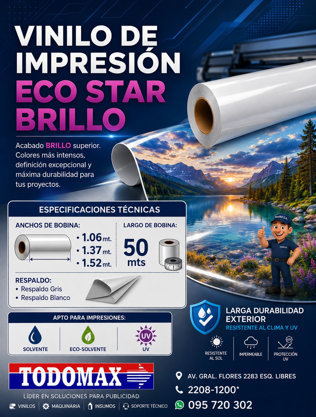 vinilo de impresión eco star brillo en respaldo gris y blanco. Todomax by Panibil S.A.